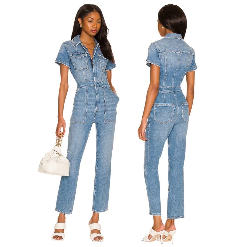 Good American Fit For Success Denim Jumpsuit NWT Medium Utility Chic Blue - Picture 14 of 14